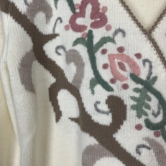 VTG Dana Scott M Floral Embroidered V Neck Sweater - Picture 3 of 5